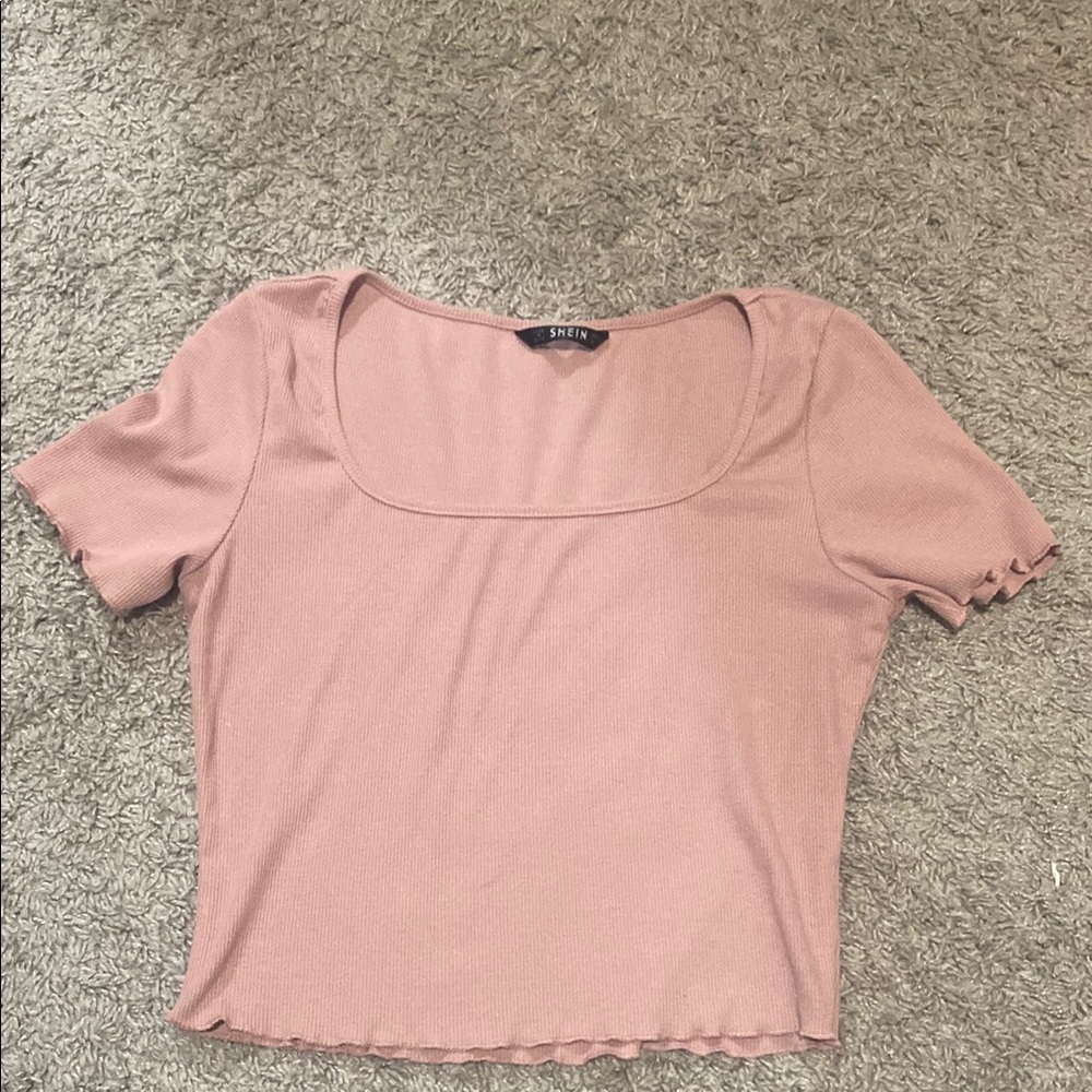 SHEIN Pink Fitted Crop Blouse with Short Sleeves